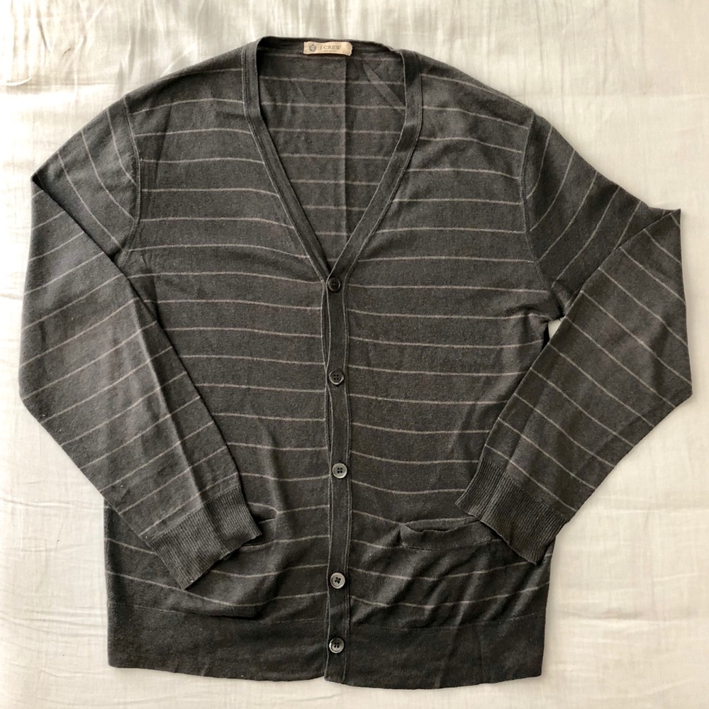 J. Crew striped grey cardigan linen/cotton Men’s L